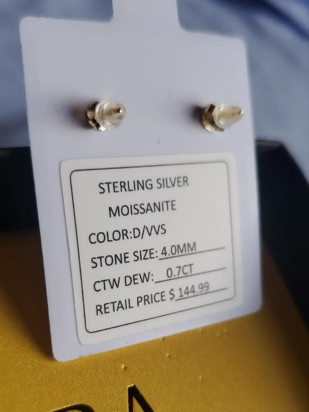 Moissanite Sterling Silver Square Stud Earrings - Clear/Gold